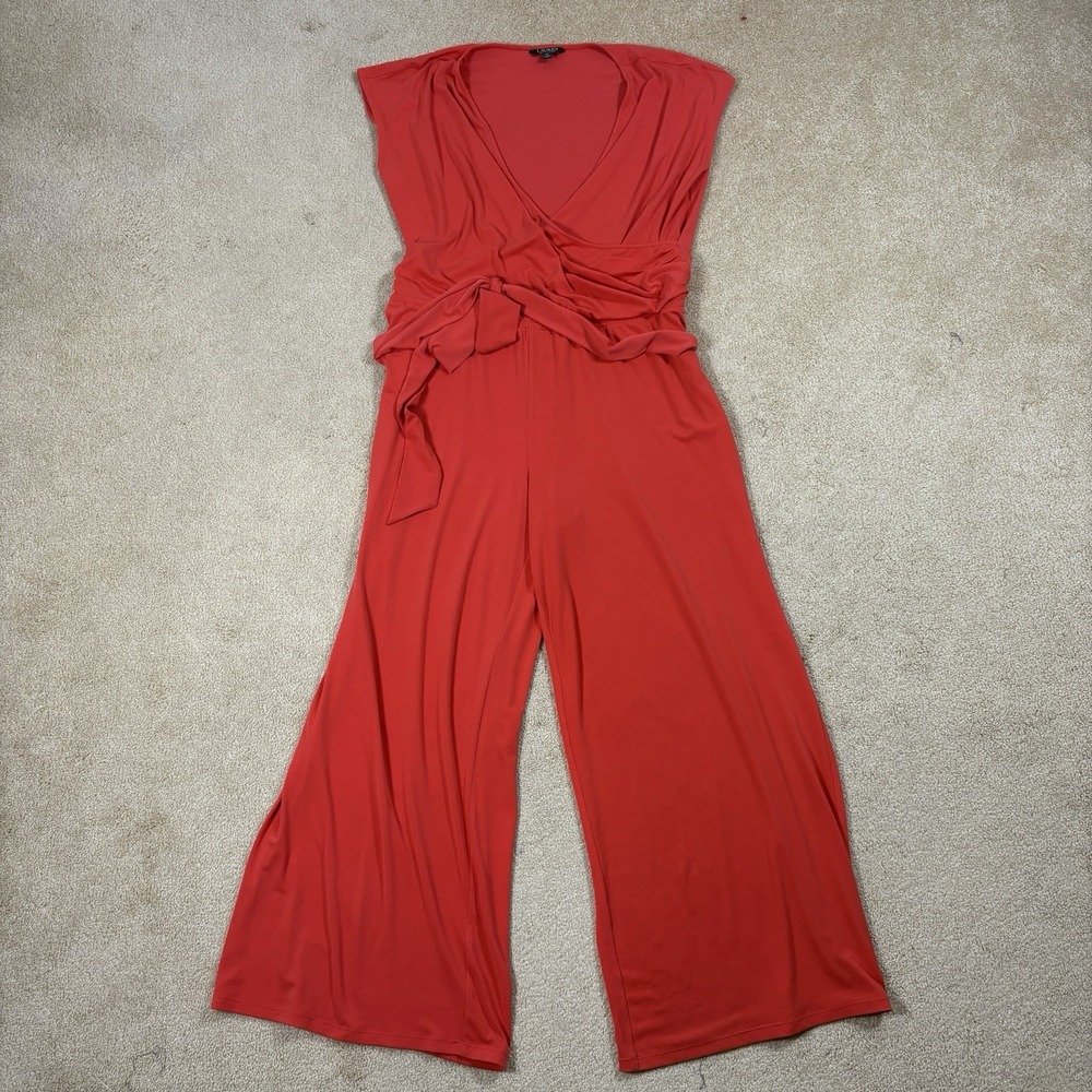 Lauren Ralph Lauren Jumpsuit Womens 3X Pink Short Sleeve Belted Wide Leg
